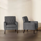 LUE BONA Leinenstuhl mit Walnussbeinen im modernen Mid-Century-Stil, mit Knopfheftung (2er-Set) – 33.86 H X 27.95 W X 29.53 D