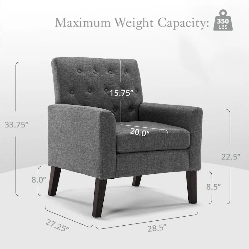 LUE BONA Leinenstuhl mit Walnussbeinen im modernen Mid-Century-Stil, mit Knopfheftung (2er-Set) – 33.86 H X 27.95 W X 29.53 D