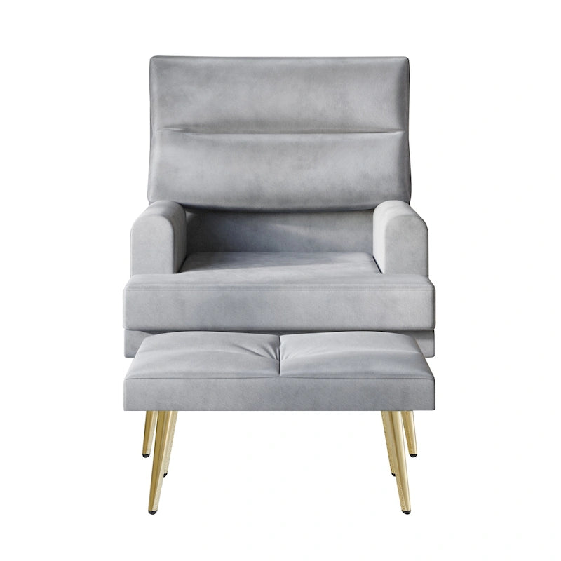 Sillón auxiliar de terciopelo con patas doradas y otomana, de CraftPorch