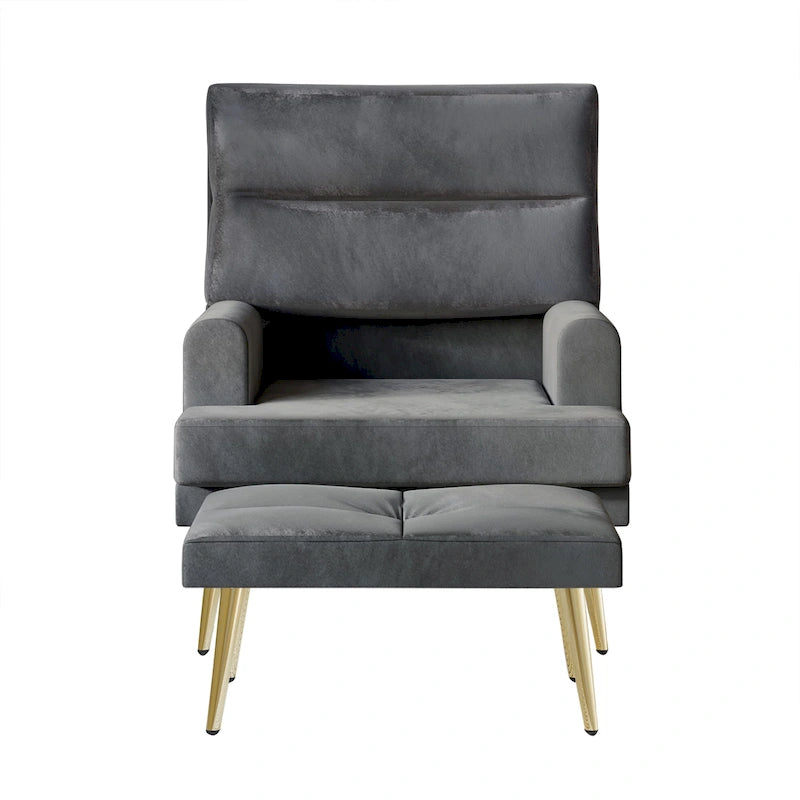 Sillón auxiliar de terciopelo con patas doradas y otomana, de CraftPorch