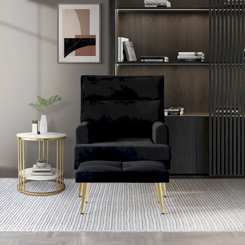CraftPorch Modern Gold Legs Velvet Accent Chair with Ottoman