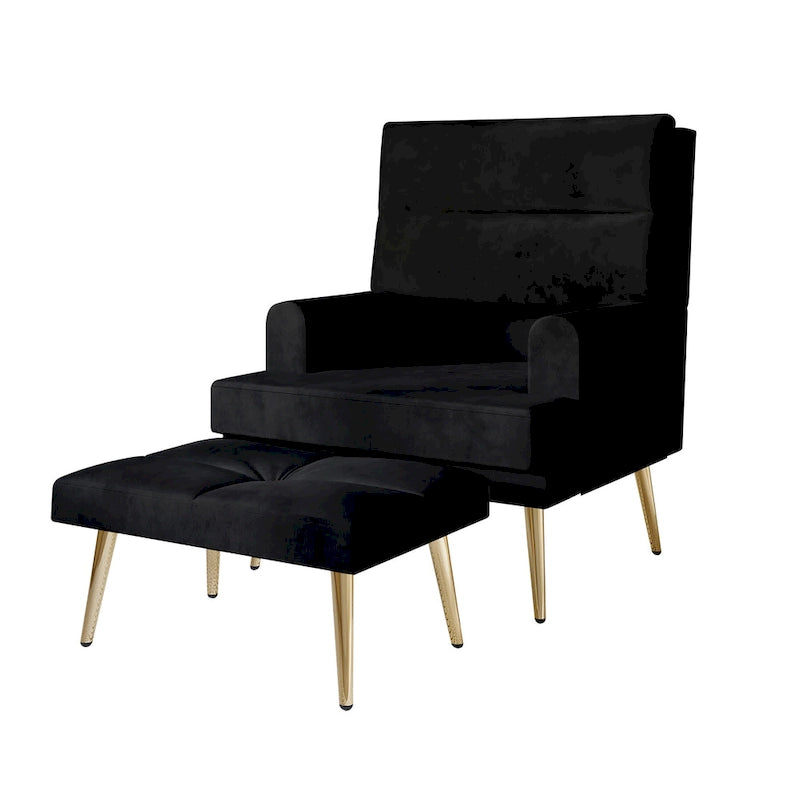 CraftPorch Modern Gold Legs Velvet Accent Chair with Ottoman