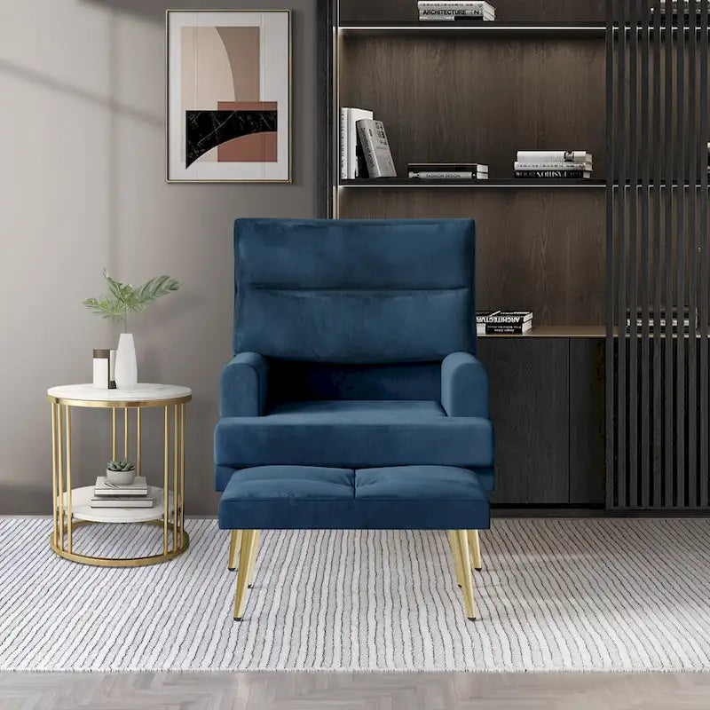 CraftPorch Modern Gold Legs Velvet Accent Chair with Ottoman