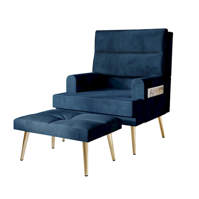CraftPorch Modern Gold Legs Velvet Accent Chair with Ottoman
