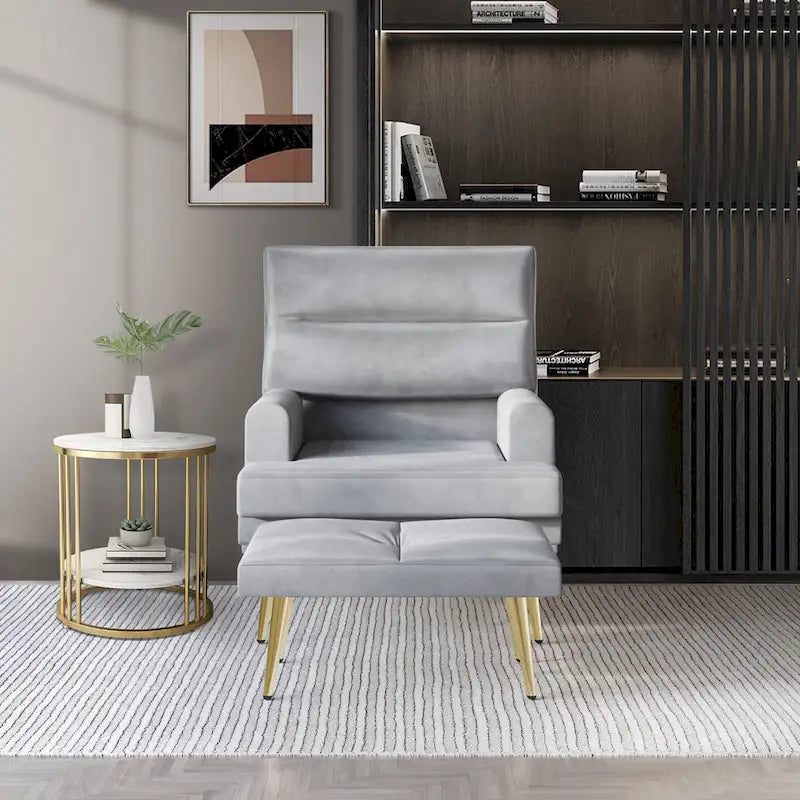 CraftPorch Modern Gold Legs Velvet Accent Chair with Ottoman