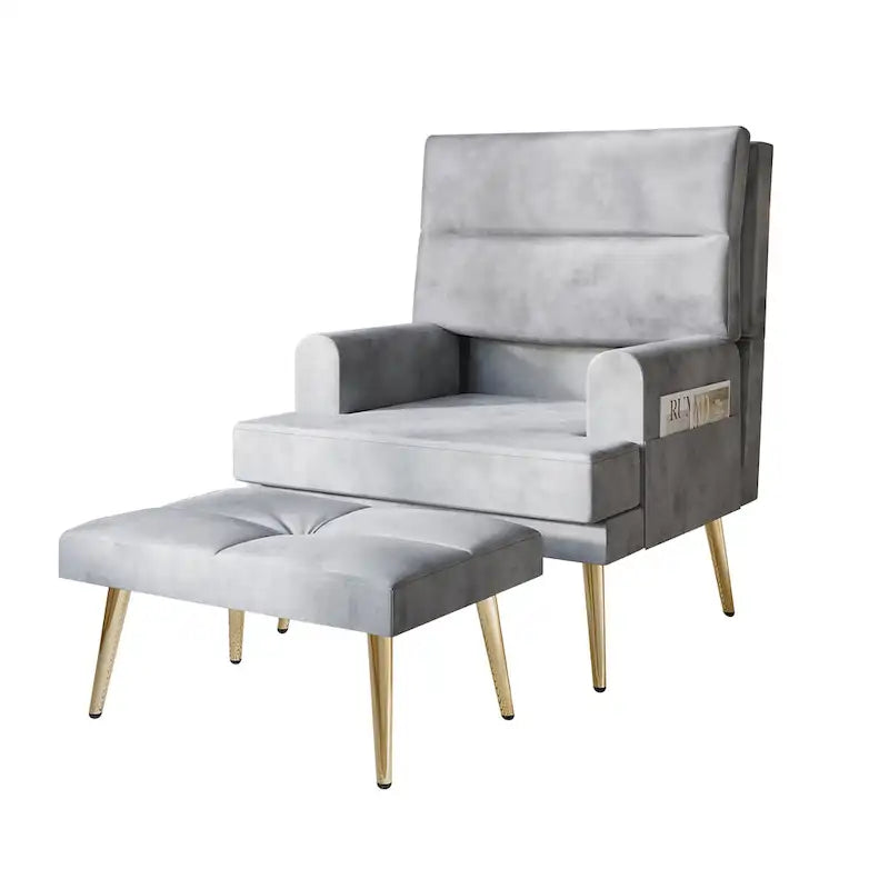CraftPorch Modern Gold Legs Velvet Accent Chair with Ottoman