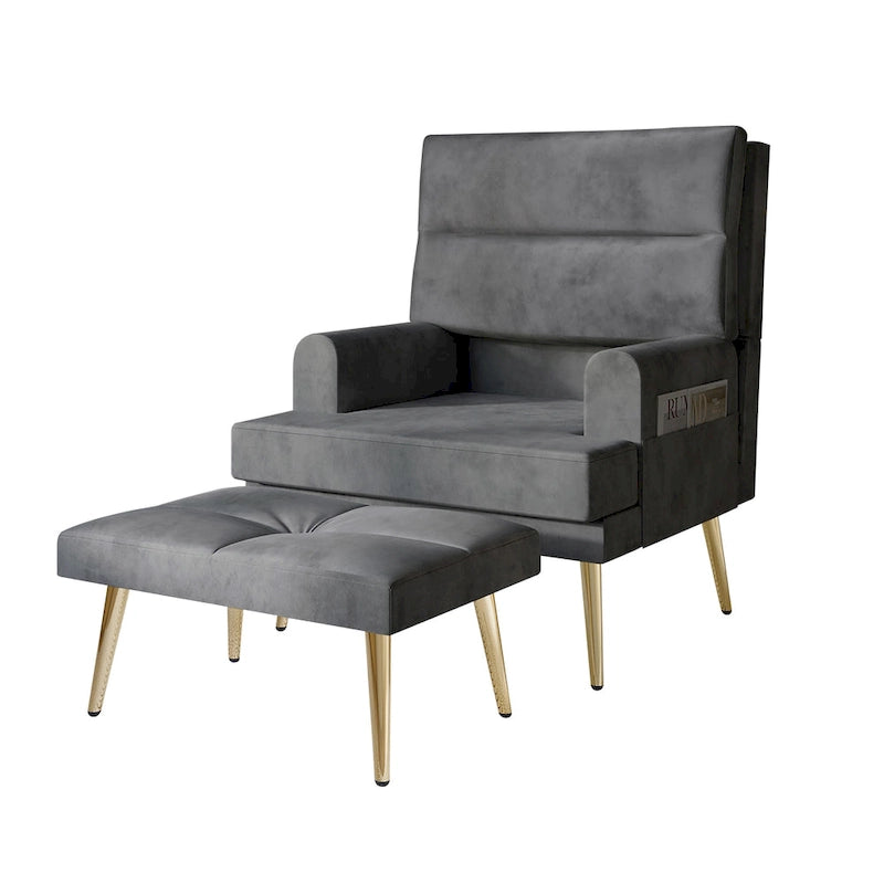 CraftPorch Modern Gold Legs Velvet Accent Chair with Ottoman