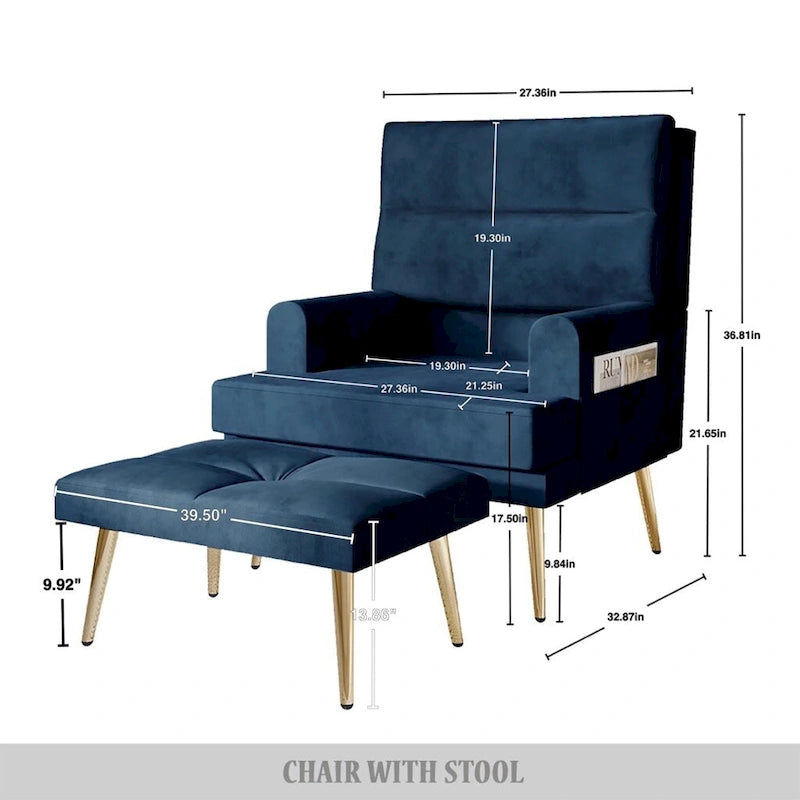CraftPorch Modern Gold Legs Velvet Accent Chair with Ottoman