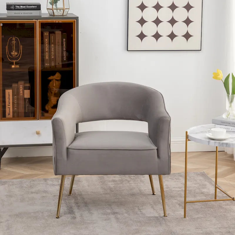 Sillón decorativo moderno de terciopelo SEYNAR con brazos, para tocador, respaldo alado y patas doradas, para sala de estar