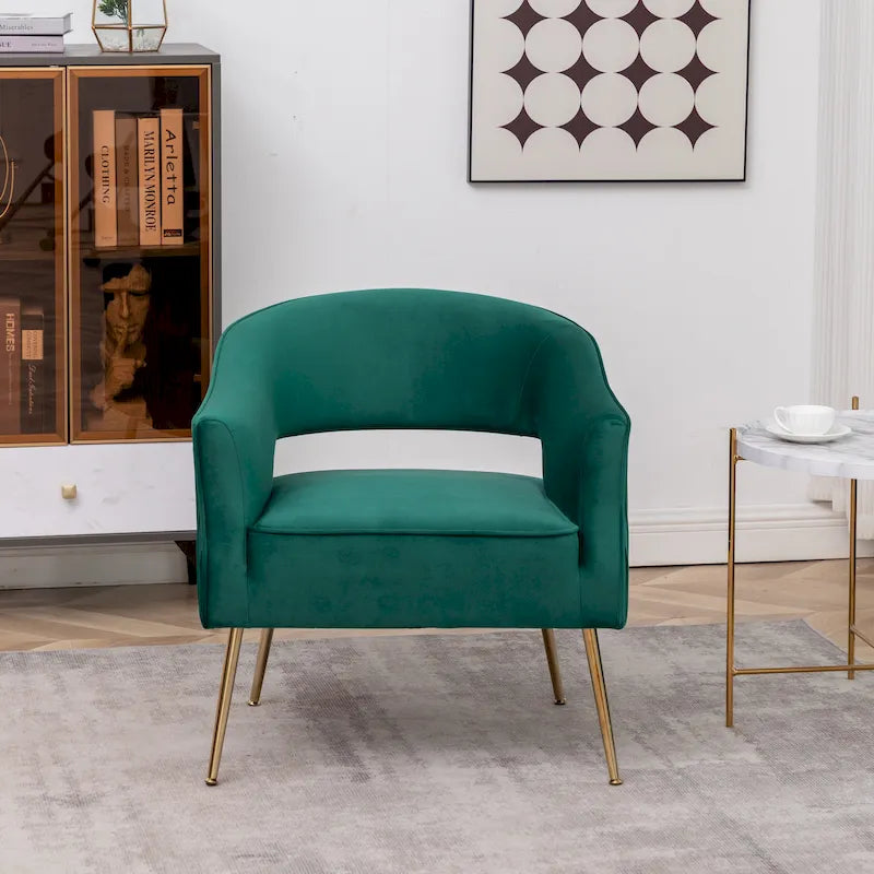 Sillón decorativo moderno de terciopelo SEYNAR con brazos, para tocador, respaldo alado y patas doradas, para sala de estar