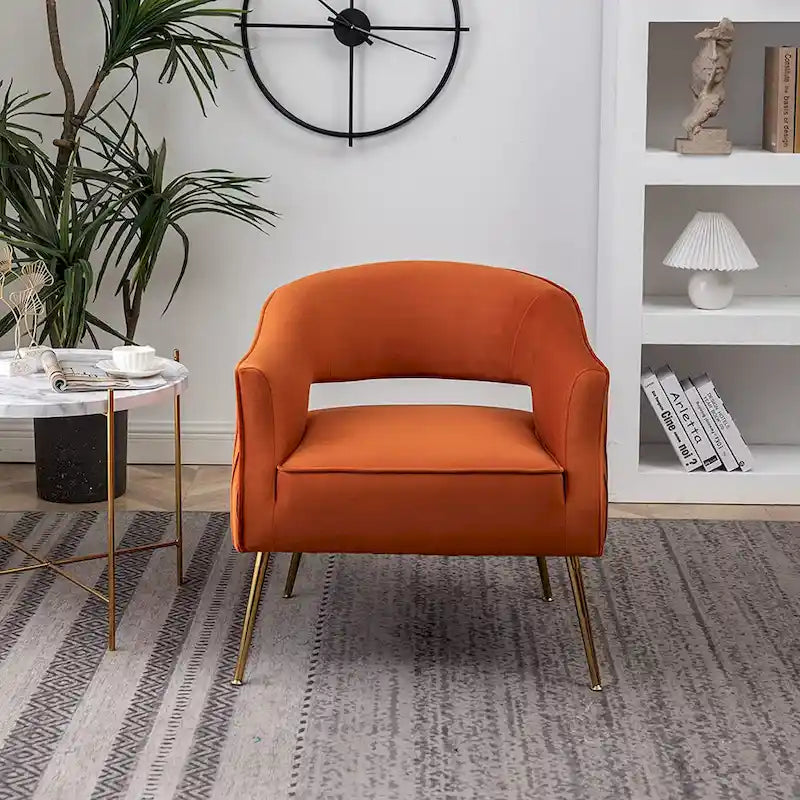 SEYNAR Modern Velvet Accent Arm Vanity Chair with Wingback and Gold Legs for Living Room