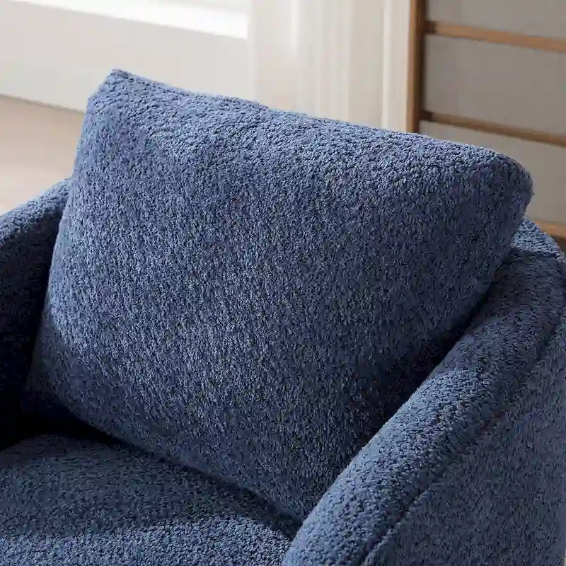Boucle Fabric Upholstered Swivel Barrel Armchair With Pillow