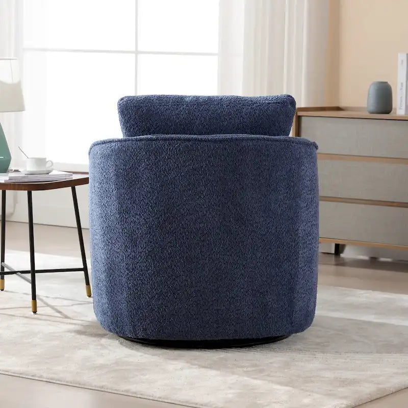 Boucle Fabric Upholstered Swivel Barrel Armchair With Pillow
