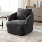 Boucle Fabric Upholstered Swivel Barrel Armchair With Pillow