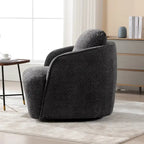 Boucle Fabric Upholstered Swivel Barrel Armchair With Pillow