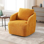 Boucle Fabric Upholstered Swivel Barrel Armchair With Pillow