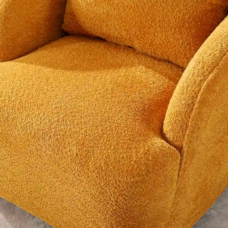 Boucle Fabric Upholstered Swivel Barrel Armchair With Pillow