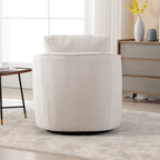 Boucle Fabric Upholstered Swivel Barrel Armchair With Pillow