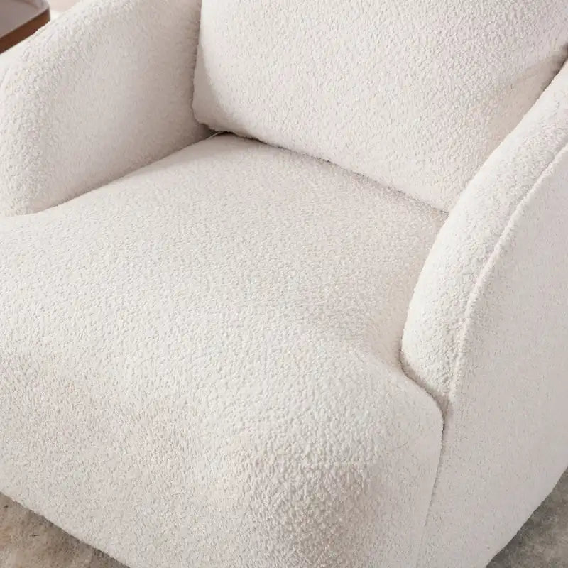 Boucle Fabric Upholstered Swivel Barrel Armchair With Pillow