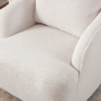 Boucle Fabric Upholstered Swivel Barrel Armchair With Pillow