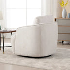 Boucle Fabric Upholstered Swivel Barrel Armchair With Pillow