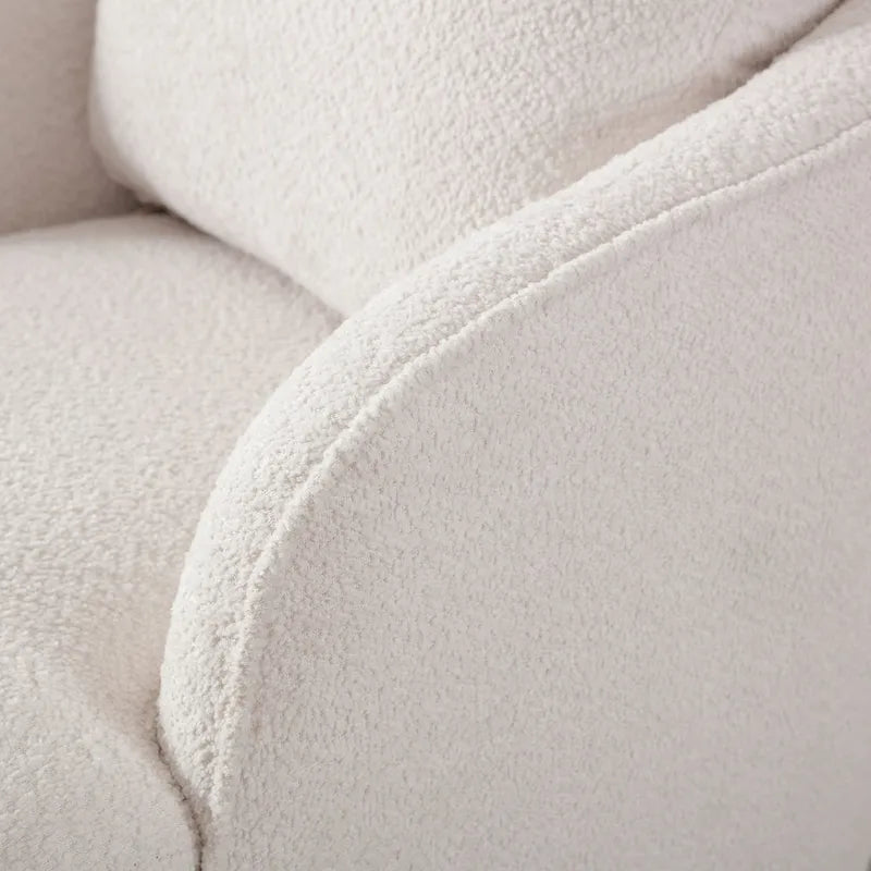 Boucle Fabric Upholstered Swivel Barrel Armchair With Pillow