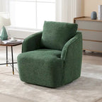 Boucle Fabric Upholstered Swivel Barrel Armchair With Pillow