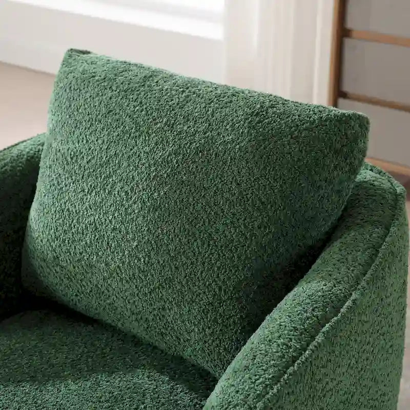 Boucle Fabric Upholstered Swivel Barrel Armchair With Pillow