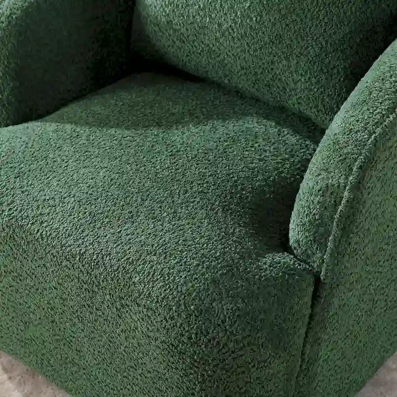 Boucle Fabric Upholstered Swivel Barrel Armchair With Pillow