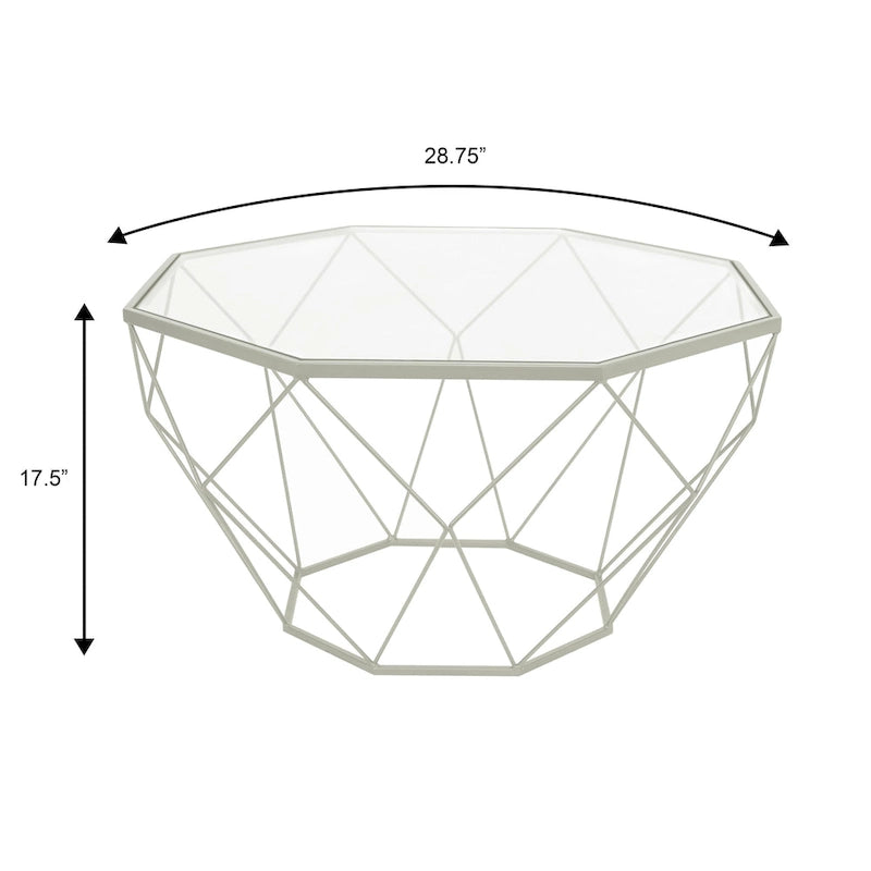 Malibu 29 Modern Octagon Center Coffee Table with Tempered Glass Table top & Sturdy Metal Geometric Base for Living Room Office