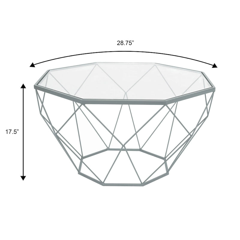 Malibu 29 Modern Octagon Center Coffee Table with Tempered Glass Table top & Sturdy Metal Geometric Base for Living Room Office