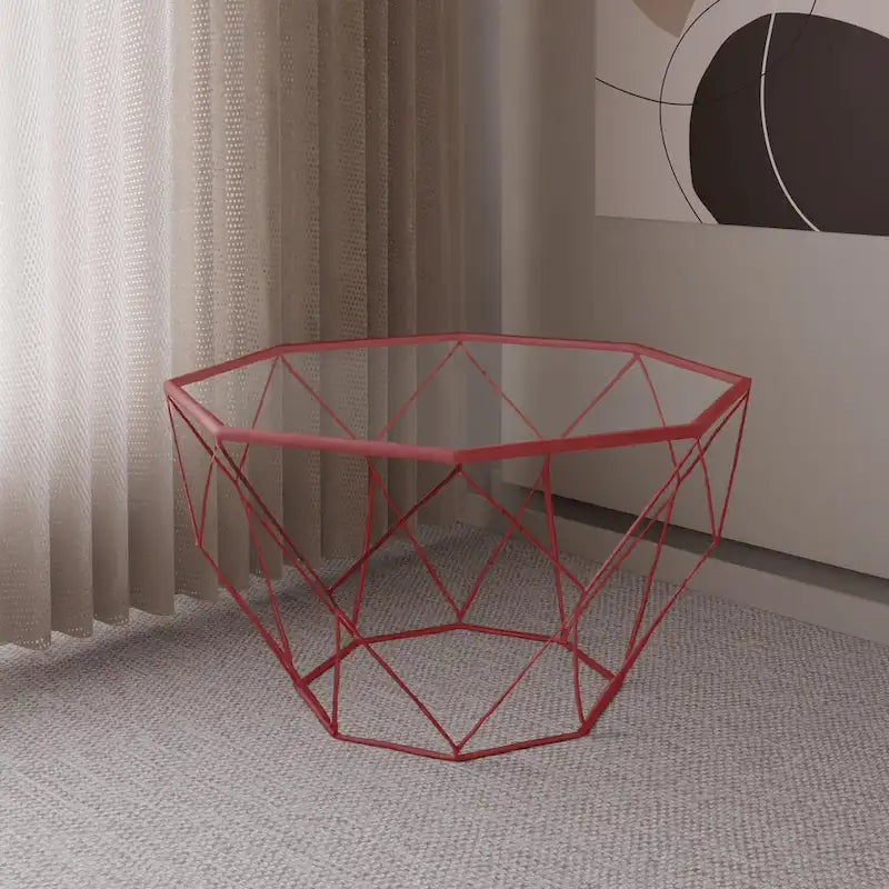 Malibu 29 Modern Octagon Center Coffee Table with Tempered Glass Table top & Sturdy Metal Geometric Base for Living Room Office