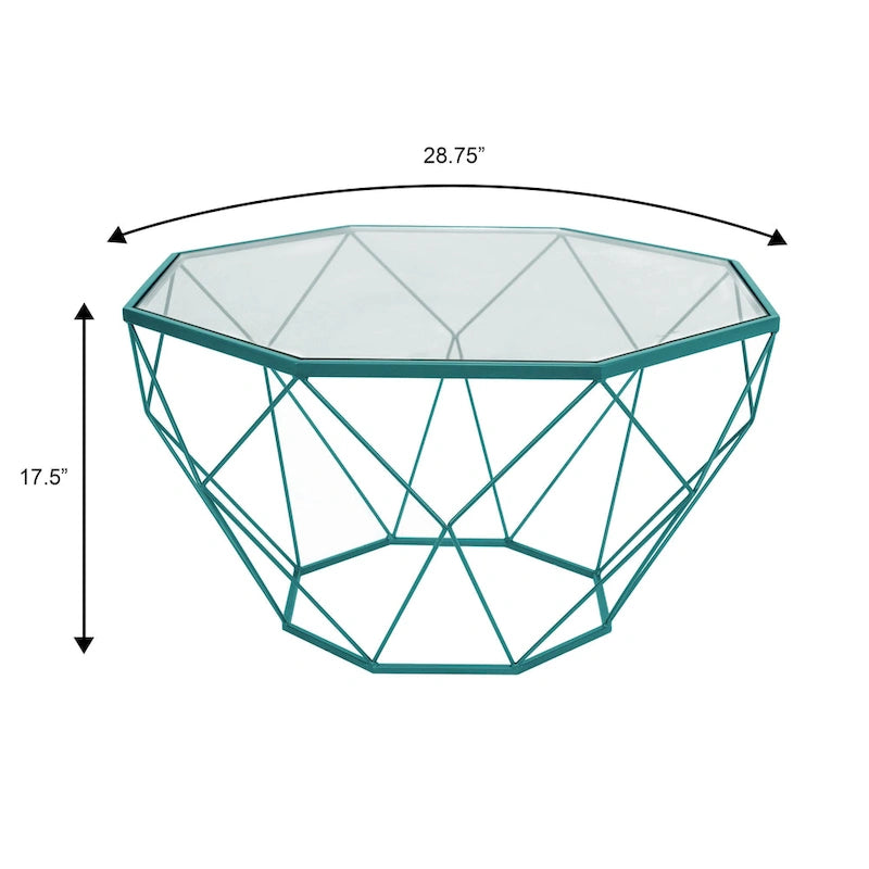 Malibu 29 Modern Octagon Center Coffee Table with Tempered Glass Table top & Sturdy Metal Geometric Base for Living Room Office
