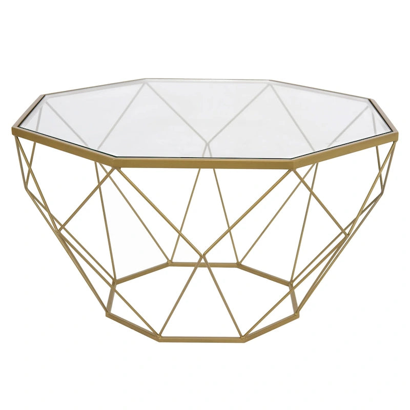 Malibu 29 Modern Octagon Center Coffee Table with Tempered Glass Table top & Sturdy Metal Geometric Base for Living Room Office