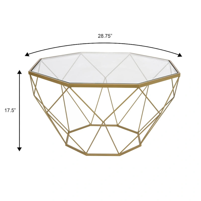 Malibu 29 Modern Octagon Center Coffee Table with Tempered Glass Table top & Sturdy Metal Geometric Base for Living Room Office