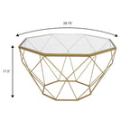 Malibu 29 Modern Octagon Center Coffee Table with Tempered Glass Table top & Sturdy Metal Geometric Base for Living Room Office
