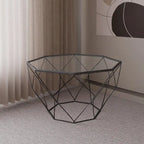 Malibu 29 Modern Octagon Center Coffee Table with Tempered Glass Table top & Sturdy Metal Geometric Base for Living Room Office