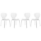 Stackable Plastic Dining Chair with Chrome Legs Set of 4 Transparent Accent Side Chair for Indoor and Outdoor