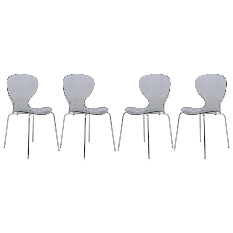 Juego de 4 sillas de comedor apilables de plástico con patas cromadas, sillas auxiliares transparentes para interiores y exteriores