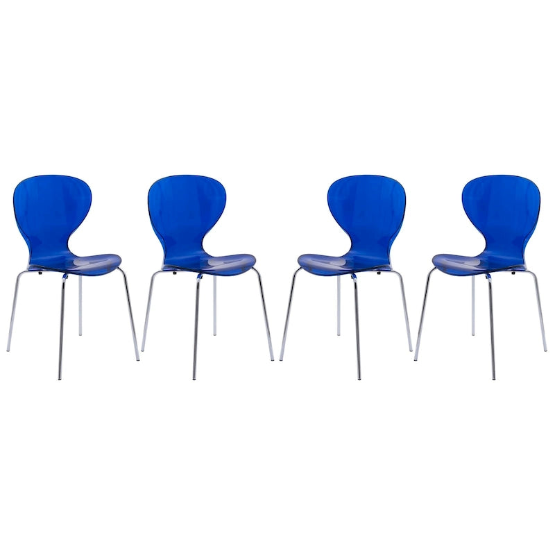 Juego de 4 sillas de comedor apilables de plástico con patas cromadas, sillas auxiliares transparentes para interiores y exteriores