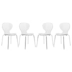 Stackable Plastic Dining Chair with Chrome Legs Set of 4 Transparent Accent Side Chair for Indoor and Outdoor
