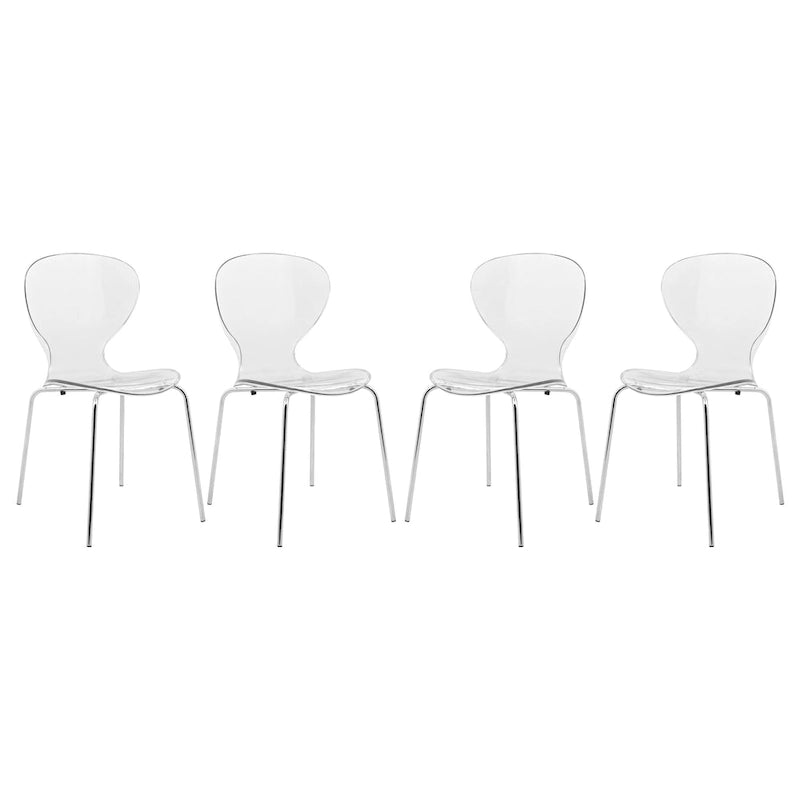 Stackable Plastic Dining Chair with Chrome Legs Set of 4 Transparent Accent Side Chair for Indoor and Outdoor