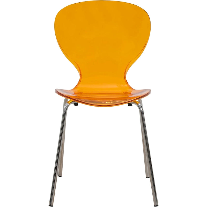 Stackable Plastic Dining Chair with Chrome Legs Set of 4 Transparent Accent Side Chair for Indoor and Outdoor
