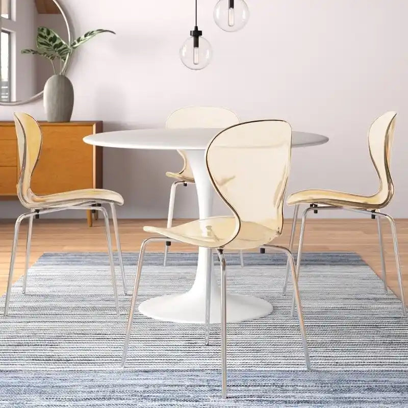 Stackable Plastic Dining Chair with Chrome Legs Set of 4 Transparent Accent Side Chair for Indoor and Outdoor