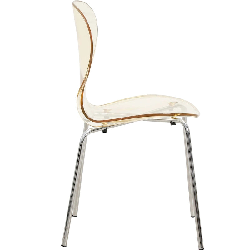 Stackable Plastic Dining Chair with Chrome Legs Set of 4 Transparent Accent Side Chair for Indoor and Outdoor
