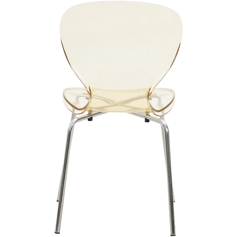 Stackable Plastic Dining Chair with Chrome Legs Set of 4 Transparent Accent Side Chair for Indoor and Outdoor