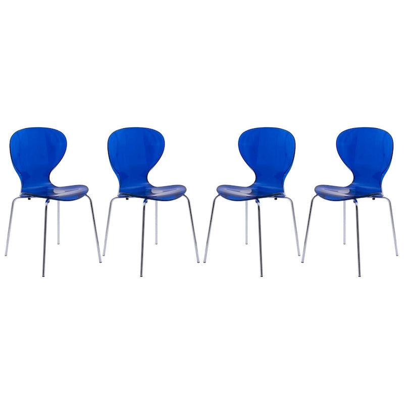 Stackable Plastic Dining Chair with Chrome Legs Set of 4 Transparent Accent Side Chair for Indoor and Outdoor
