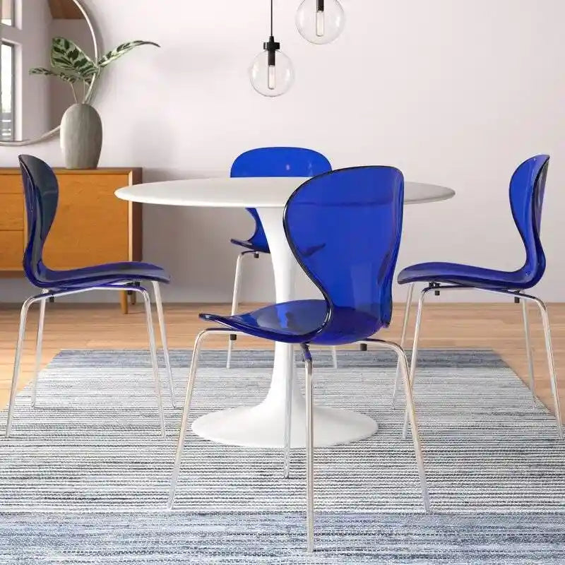 Stackable Plastic Dining Chair with Chrome Legs Set of 4 Transparent Accent Side Chair for Indoor and Outdoor