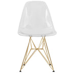 Cresco Kunststoff-Esszimmerstuhl mit Seitenlehne und Eiffel-Gestell in Gold, 2er-Set von LeisureMod