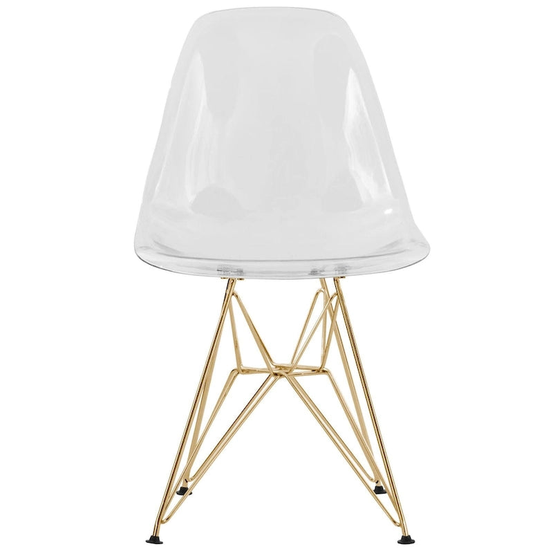 Cresco Kunststoff-Esszimmerstuhl mit Seitenlehne und Eiffel-Gestell in Gold, 2er-Set von LeisureMod
